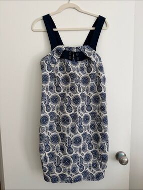 Navy and White Printed Mini Dress with Wide Straps